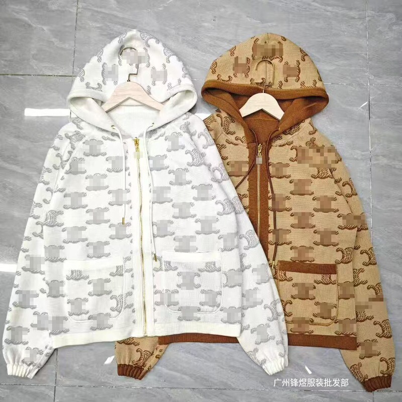 S林高版本25早秋新款针织拉链帽衫双面可穿宽松女提花字母高品质|undefined