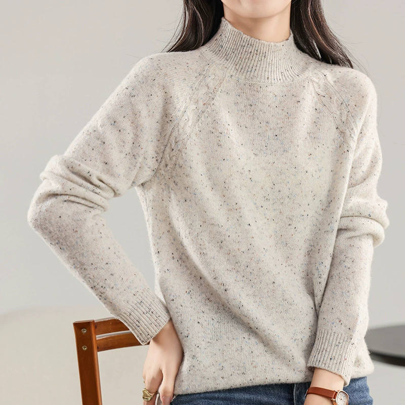 Демисезонный шерстяной свитер с длинным рукавом и высоким воротом, оверсайз