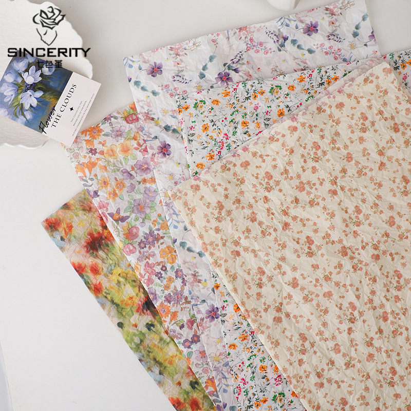 Siete colores, rojo, flor de colza, forro de papel de Sydney, pliegues, papel de embalaje de ramo de fondo de bricolaje, papel de embalaje de regalo