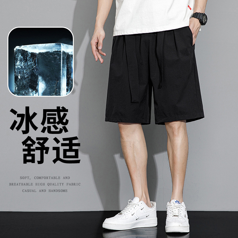 Pantalones cortos de moda de verano masculinos sueltos de color sólido, pantalones deportivos casuales de cinco puntos, pantalones grandes delgados de estilo de Hong Kong