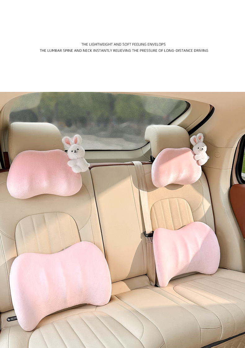 Blue Rain Stuffed Car Headrest and Lumbar Support Cartoon DIY Doll Car Memory Foam Neck Pillow Plaid Car Cushion