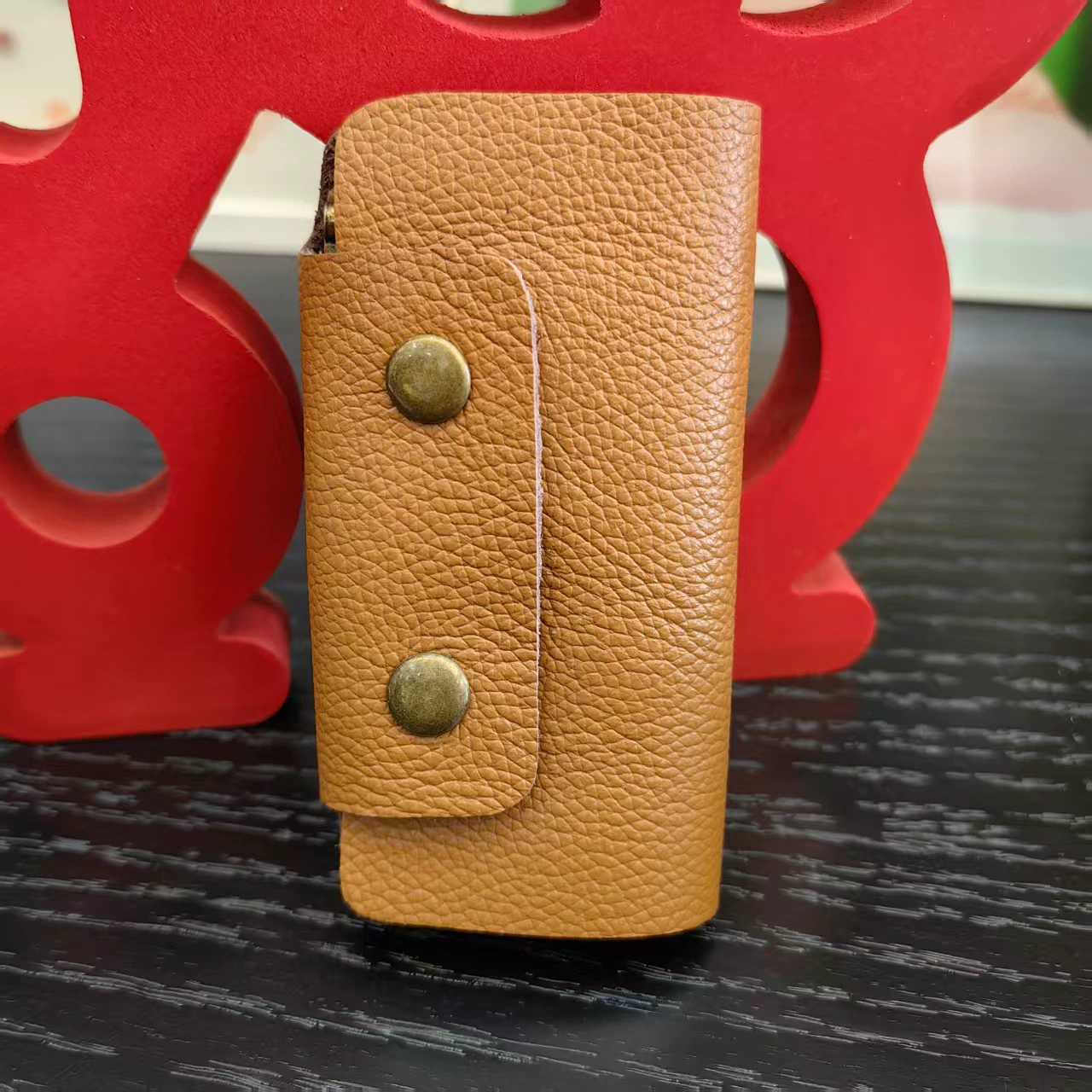 Leather brass multicoloured key bag, cowhide, genuine leather