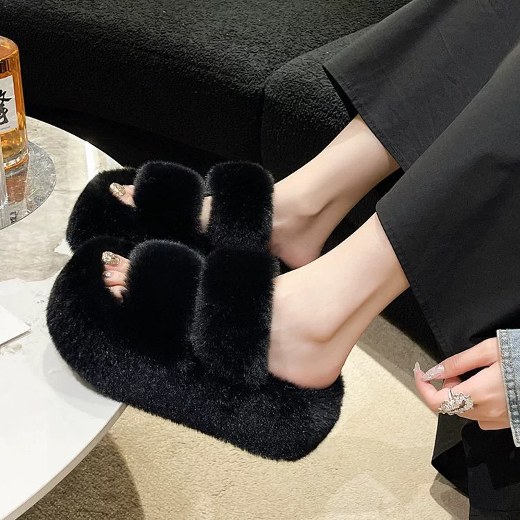 Slippers platform, demi-season fleece keep warm footwear, internet celebrity, 7cm, plus size, for teenagers