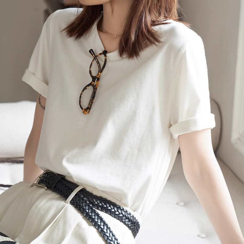 "Soft Gold in Cotton" Basic Model 2026 New Women's Summer Short-Sleeved T-Shirt Top