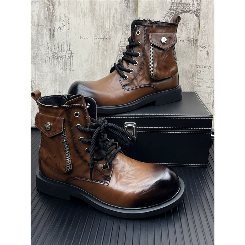 Молодежная тенденция мужские коричневые ретро кожаные ботинки Martin бизнес высокая мужская обувь теплые наружные сапоги