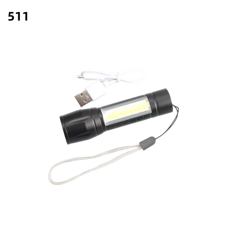 户外LED强光迷你伸缩手电筒小家用USB充COB侧灯铝合金手电筒|undefined