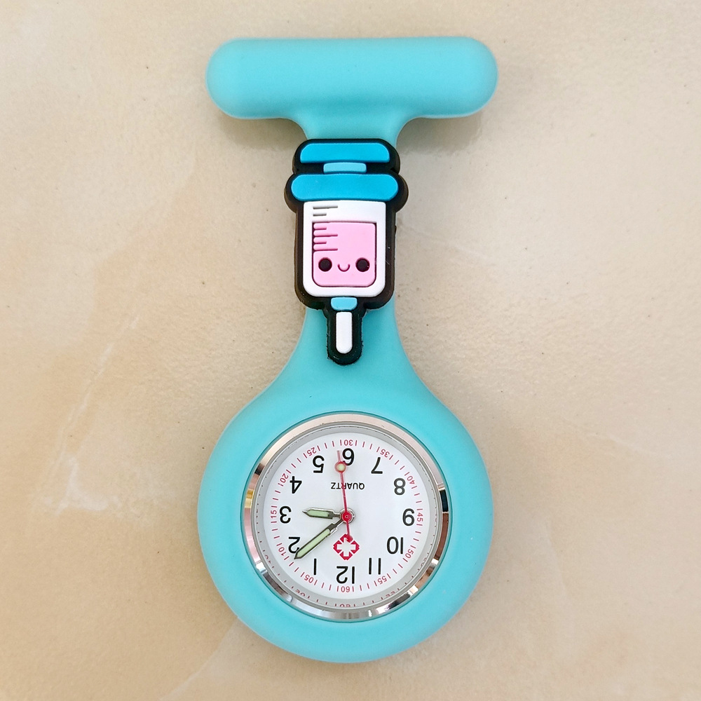 Dibujos animados lindo unisex hospital médico enfermera médico broche de silicona sólida colgando FOB bolsillo regalo reloj