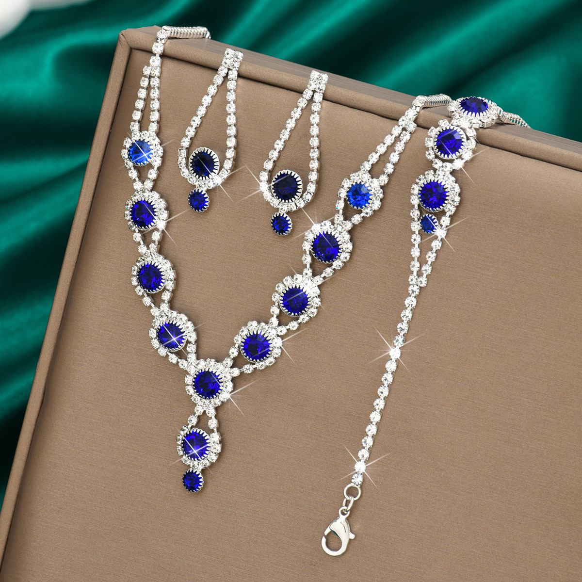 Conjunto de collar, pendientes y pulsera de novia, elegante y lujoso, superventas transfronterizo europeo-americano._voghion.com