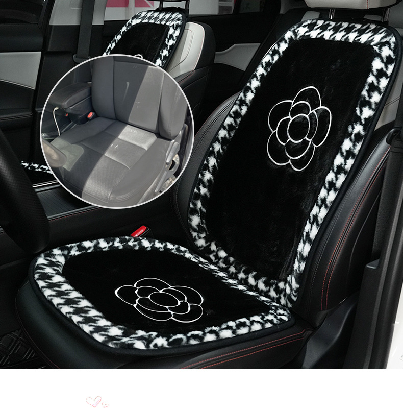 Winter Plush Car Cushion High-grade Camellia Houndstooth Side Car Seat Cushion Non-slip Warm-keeping Car Seat Cushion