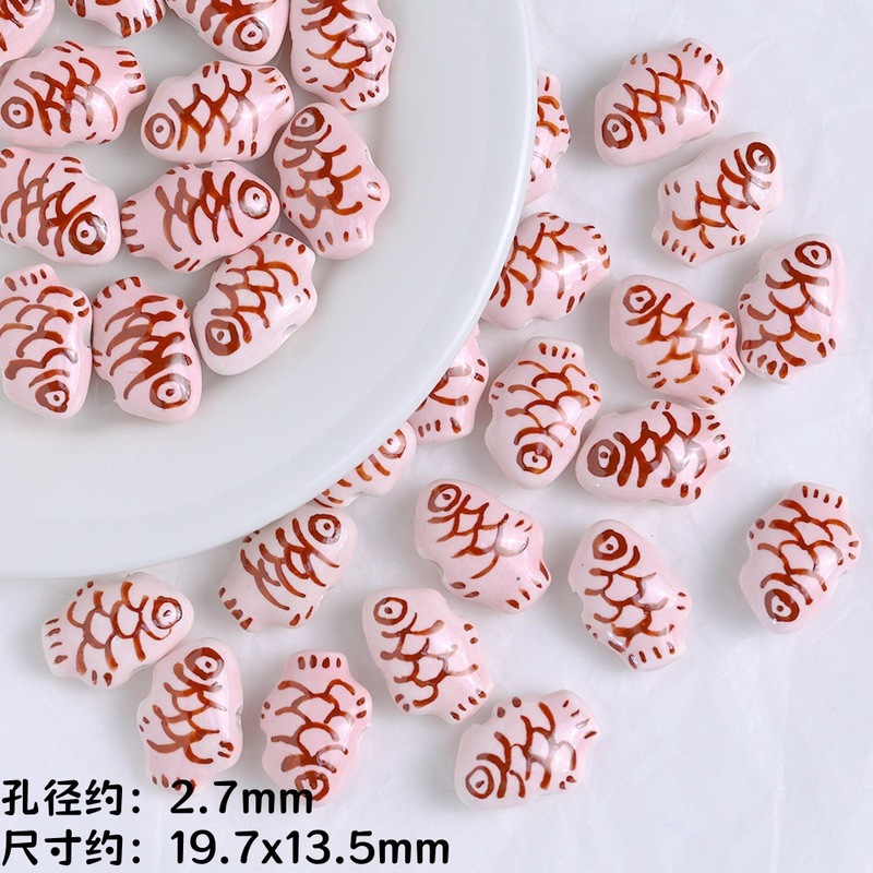手绘复古陶瓷小鱼散珠 手工diy串珠材料项链手链饰品配件陶瓷珠子|undefined