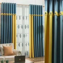 棉麻拼接窗帘成品简约现代窗帘布遮光卧室客厅阳台北欧风格