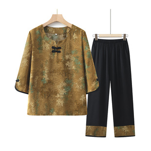 Middle-Aged and Elderly Summer Clothes for Mothers, 50-60 Years Old, High-End Suits, Grandma Clothes, Loose Clothes, Women's Summer Breathable Clothes