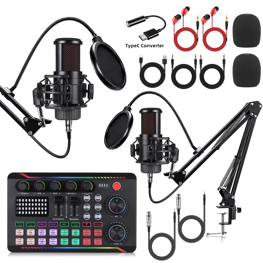 Dual Microphone G8 Condenser Microphone Set English Mobile Phone Sound Card Equipment Live Broadcast Full Set V8S Mobile Phone Computer