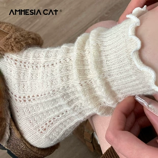 Белые носки с кружевной резинкой средние тонкие
