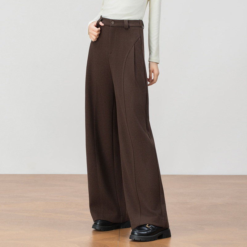 High-End Woolen Wide-Leg Pants Thick Women's Winter 2025 New Loose Slimming Look Center Seam Straight Casual Pants