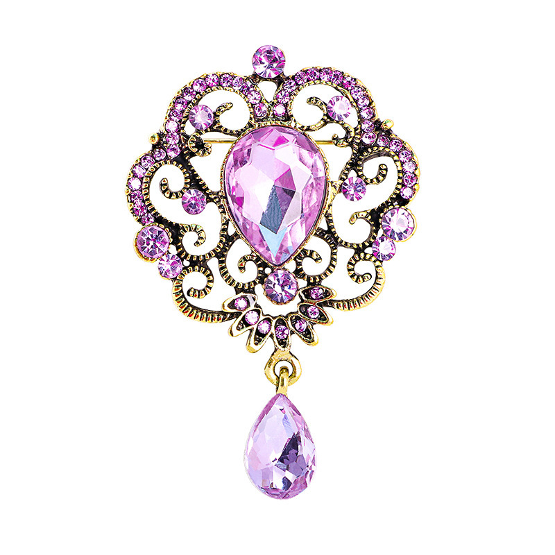 Cross-border European and American Baroque Vintage Rhinestone Crystal Brooch Women's Pendant European and American Crown Glass Corsage None