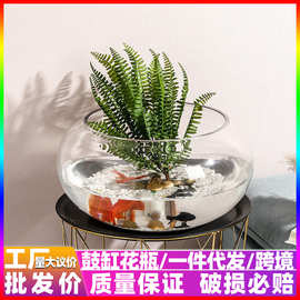 透明圆形水培花瓶桌面斗鱼迷你小鱼缸玻璃荷花水仙花莲花盆古鼓缸