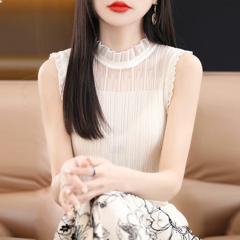 French Fashion Lace Collar Vest for Women, Autumn and Winter Wool Half-High Collar Bottoming Shirt, Fake Collar Lace Inner Sleeveless Top French Fashion Lace Collar Vest for Women, Autumn and Winter Wool Half-High Collar Bottoming Shirt, Fake Collar Lace Inner Sleeveless Top