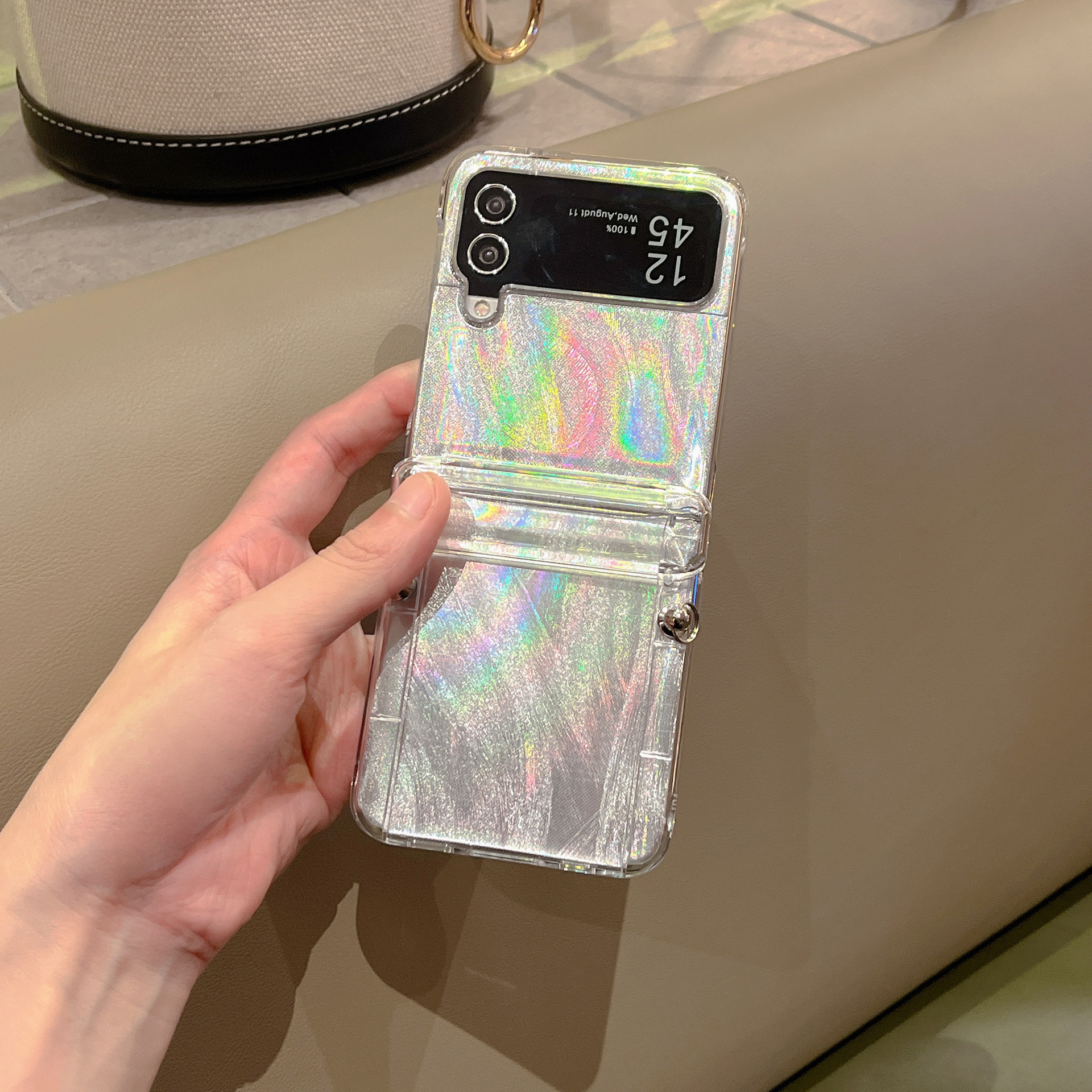 Feather Yarn Love Bracket Suitable for Samsung Zflip5 Phone Case Folding Screen Zflip4/3 Protective Cover Transparent Card_voghion.com