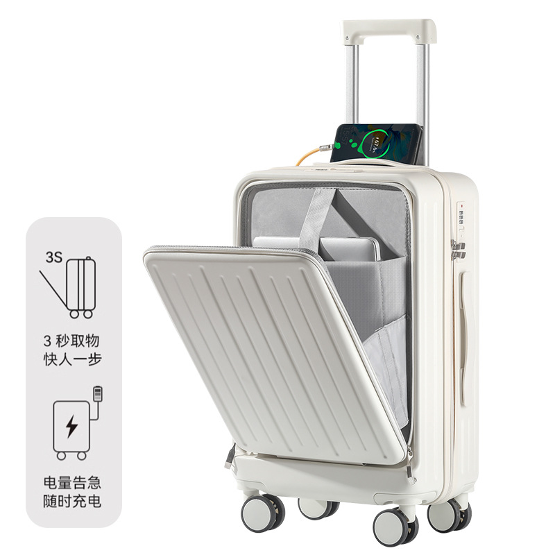 Cubierta frontal abierta con doble Contraseña de bloqueo equipaje viaje de negocios caja de la carretilla unisex de gama alta maleta de cuero caso