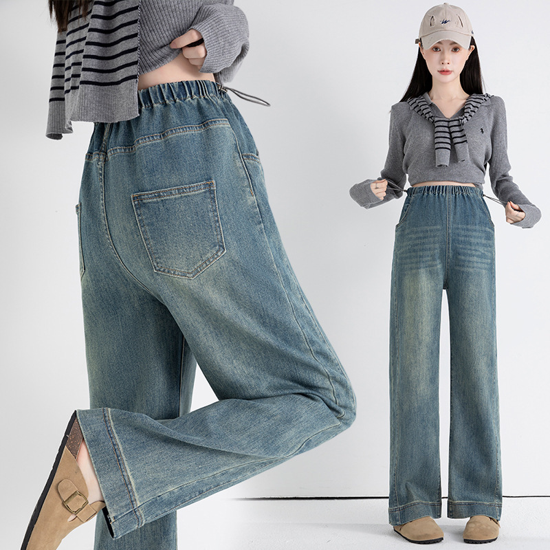Maternity jeans for spring and autumn, 2026 wide-leg straight-cut pants, comfortable throughout the entire pregnancy, retro blue long pants Maternity jeans for spring and autumn, 2026 wide-leg straight-cut pants, comfortable throughout the entire pregnancy, retro blue long pants