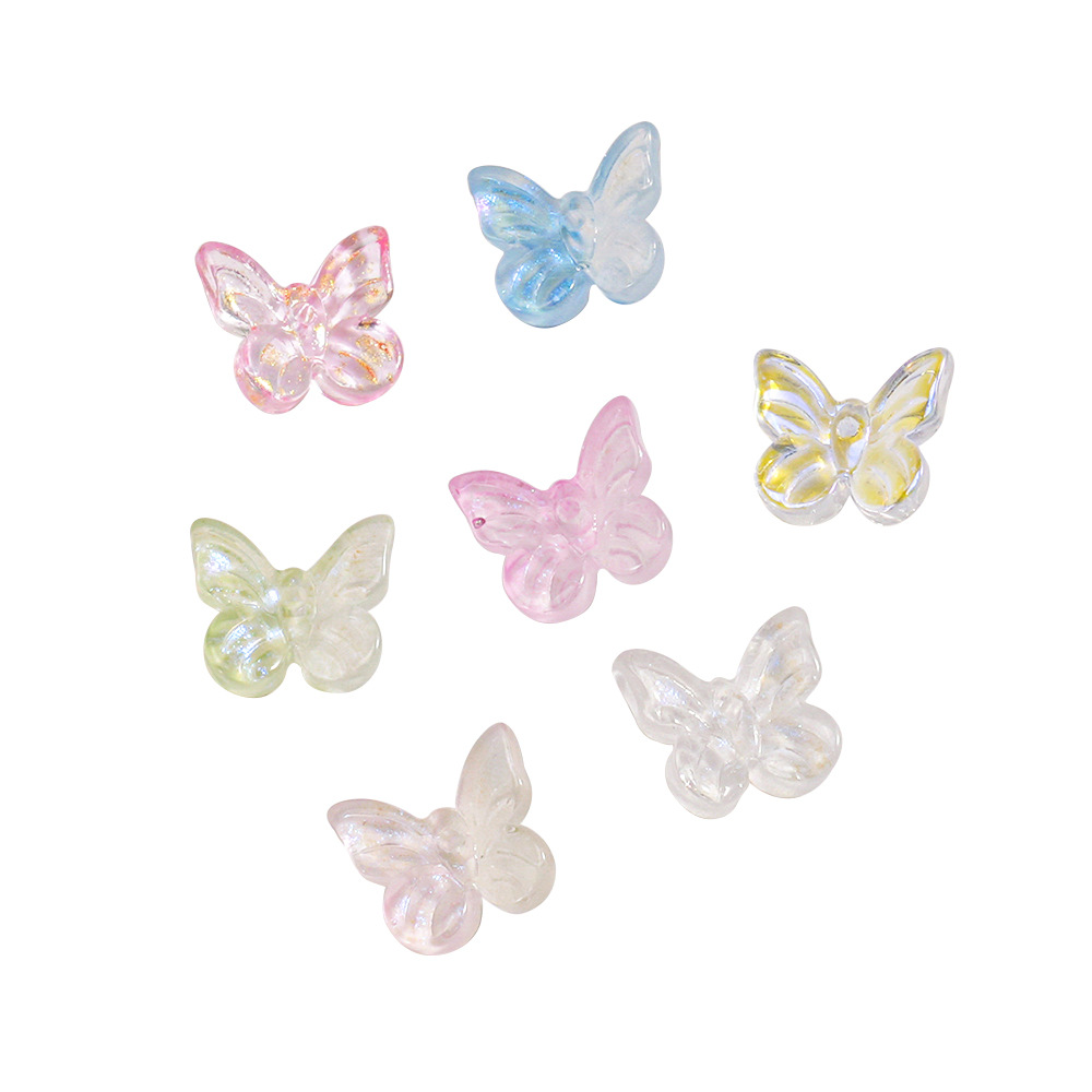 Japanese Aurora Crystal Little Butterfly Hecho a mano Diy cadena de teléfono móvil uñas transparentes accesorios de joyería de vidrio de imitación checa mujeres