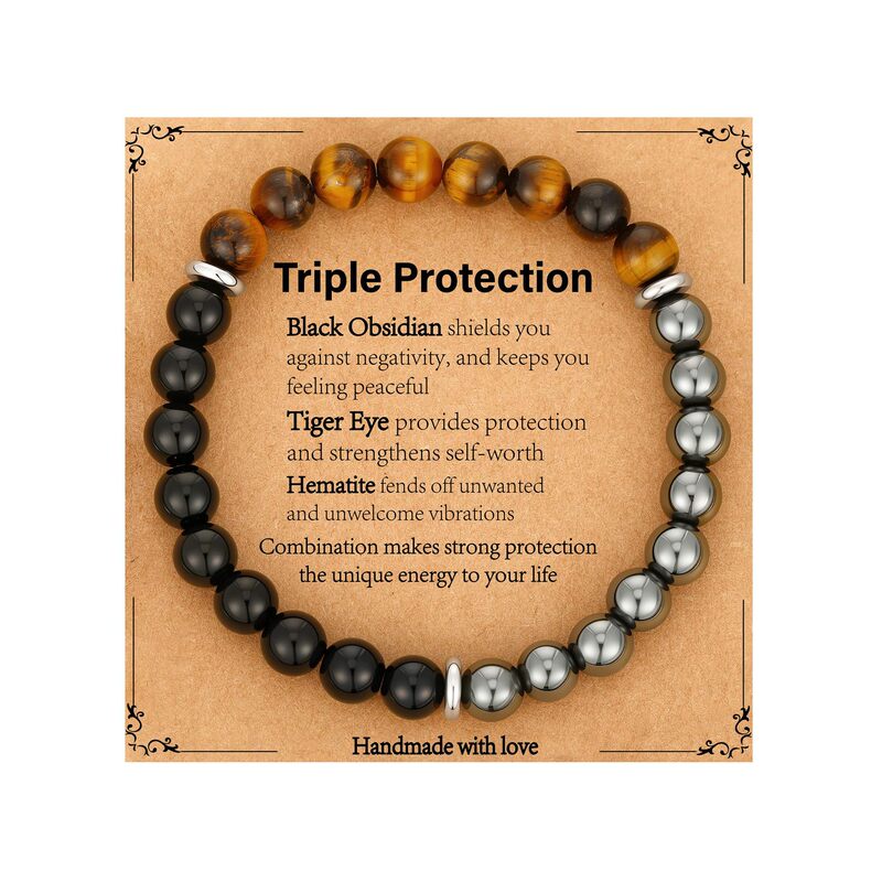 Men's Energy Bracelet Obsidian Yellow Tiger Eye Hematite Handmade Beaded Bracelet Natural Stone Triple Protection Bracelet Men's Energy Bracelet Obsidian Yellow Tiger Eye Hematite Handmade Beaded Bracelet Natural Stone Triple Protection Bracelet