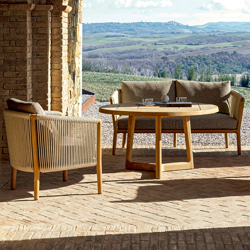 Sofá de madera maciza al aire libre patio jardín hotel villa ocio anticorrosión teca al aire libre muebles impermeables a prueba de sol image 3