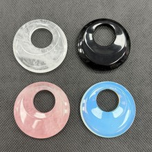 热销5CM天然黑曜石白水晶平安扣公主扣diy项链吊坠秋冬毛衣链配件