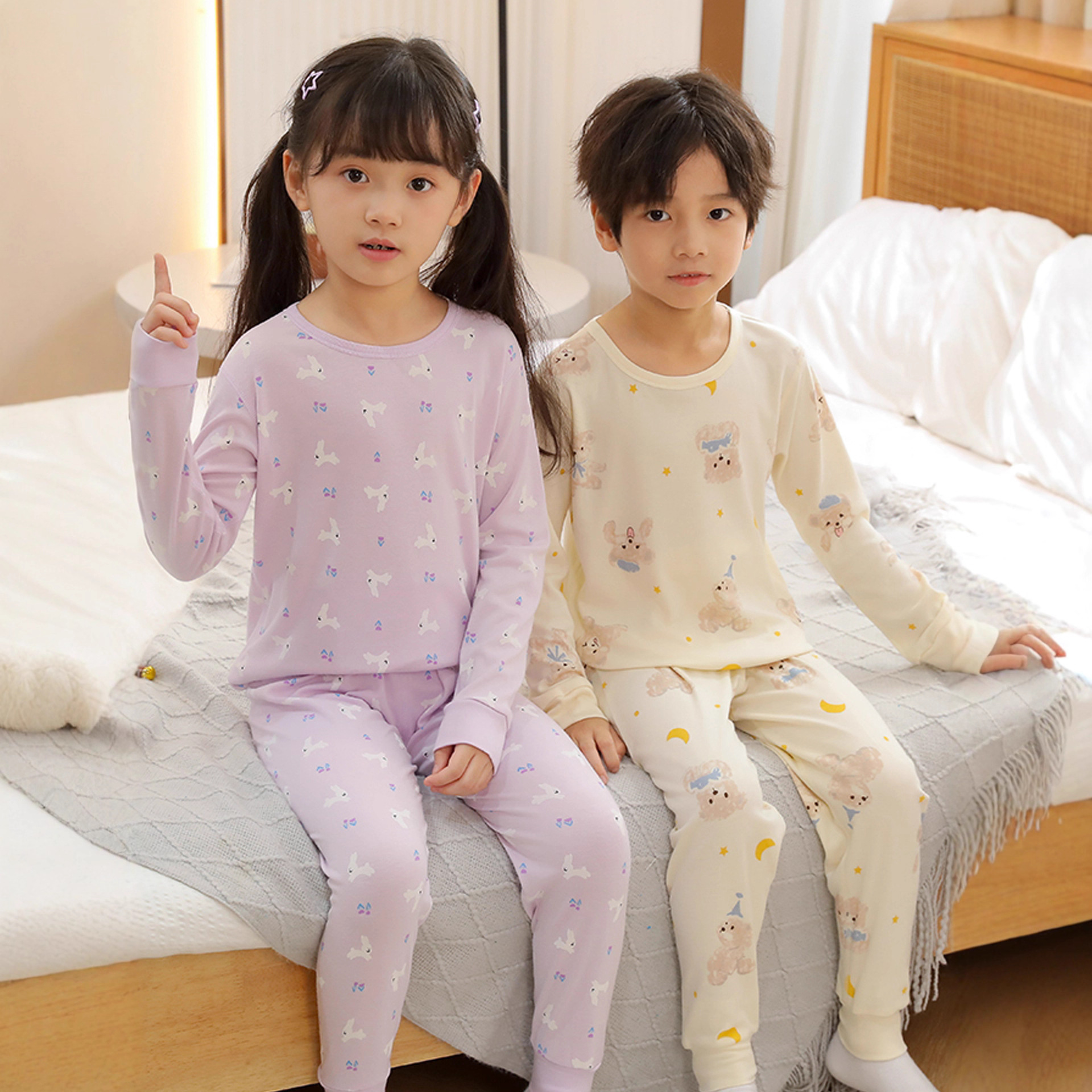 25 Autumn and Winter Kidsren's Tencel Cotton Thermal Intimates Set Boys' Autumn Clothes Lyocell Girls' Base Pajamas Home