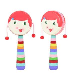 Cross-border Wooden Rattle Toy Early Childhood Education Toy Hand Drum Children's Musical Instruments Hand Drum Music Gift Hand Rattle