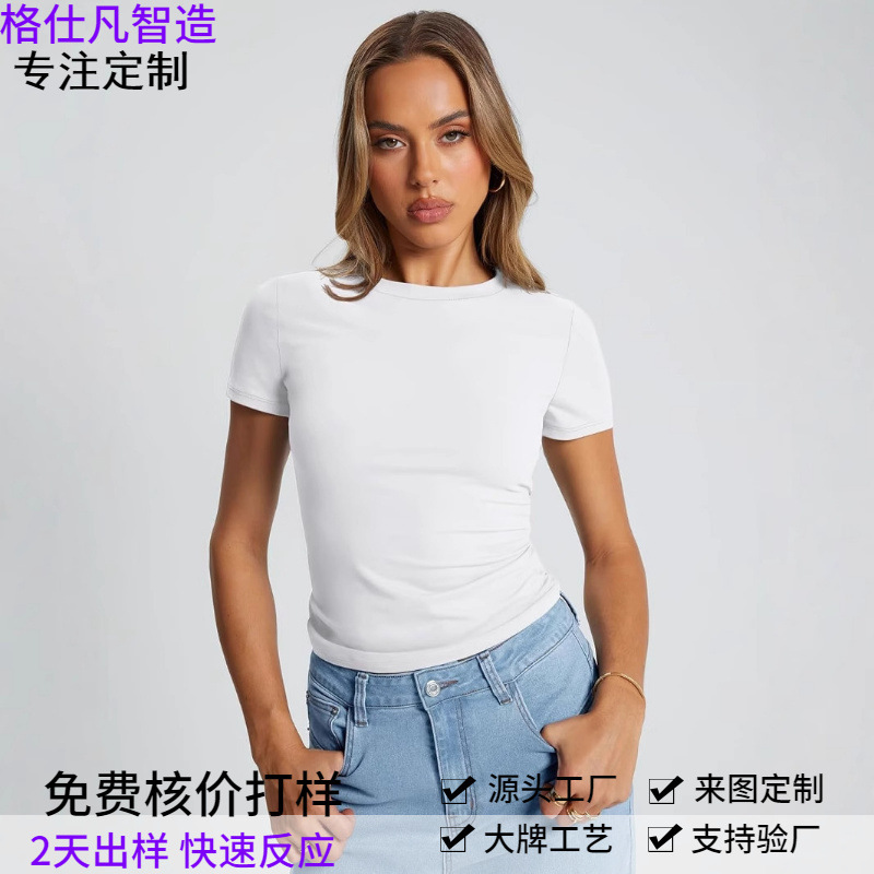 European and American Style Summer Short Crop Top Sports Yoga Wear, Skin-Friendly, Waist-Cinching, Slimming Fitness Top, Short-Sleeve T-Shirt