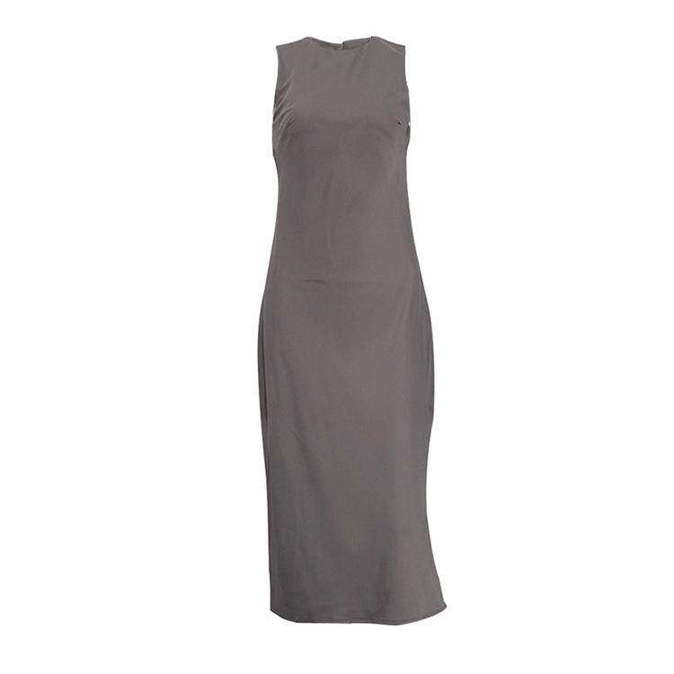 Neck Sleeveless Vest Dress Solid Color Slim Fit Slimming Base Maxi Dress
