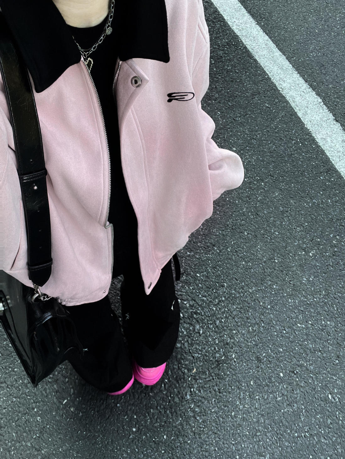 仿麂皮绒外套女秋冬季新款美式复古撞色慵懒风宽松长袖工装夹克酷