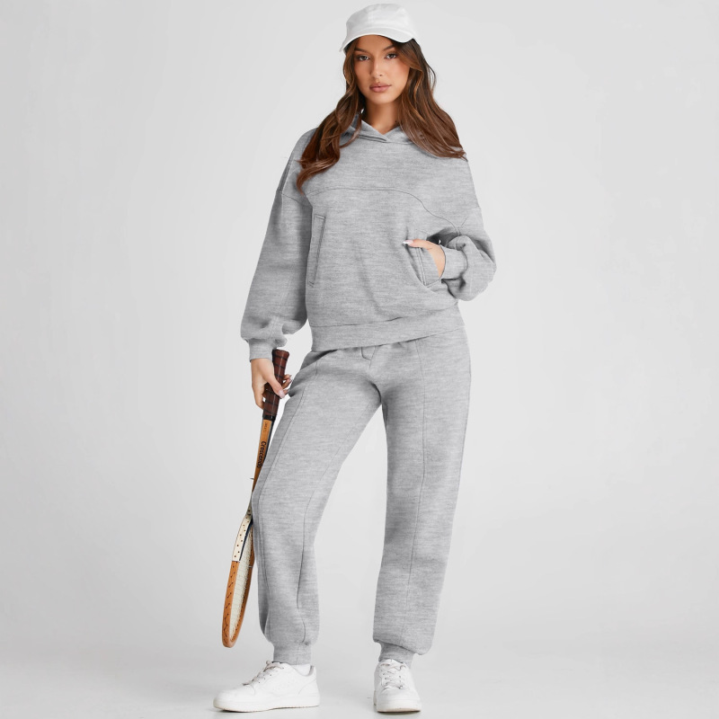 Shiying Pure Color Casual Suit Women's Fleece Sports Long-Sleeved Pants Two-Piece Set European and American Cross-Border Women's New Style Shiying Pure Color Casual Suit Women's Fleece Sports Long-Sleeved Pants Two-Piece Set European and American Cross-Border Women's New Style