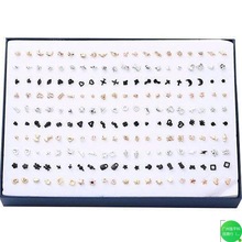 韩版地摊格子铺100对盒装塑料可爱小迷你软陶耳钉批厂家代发批发