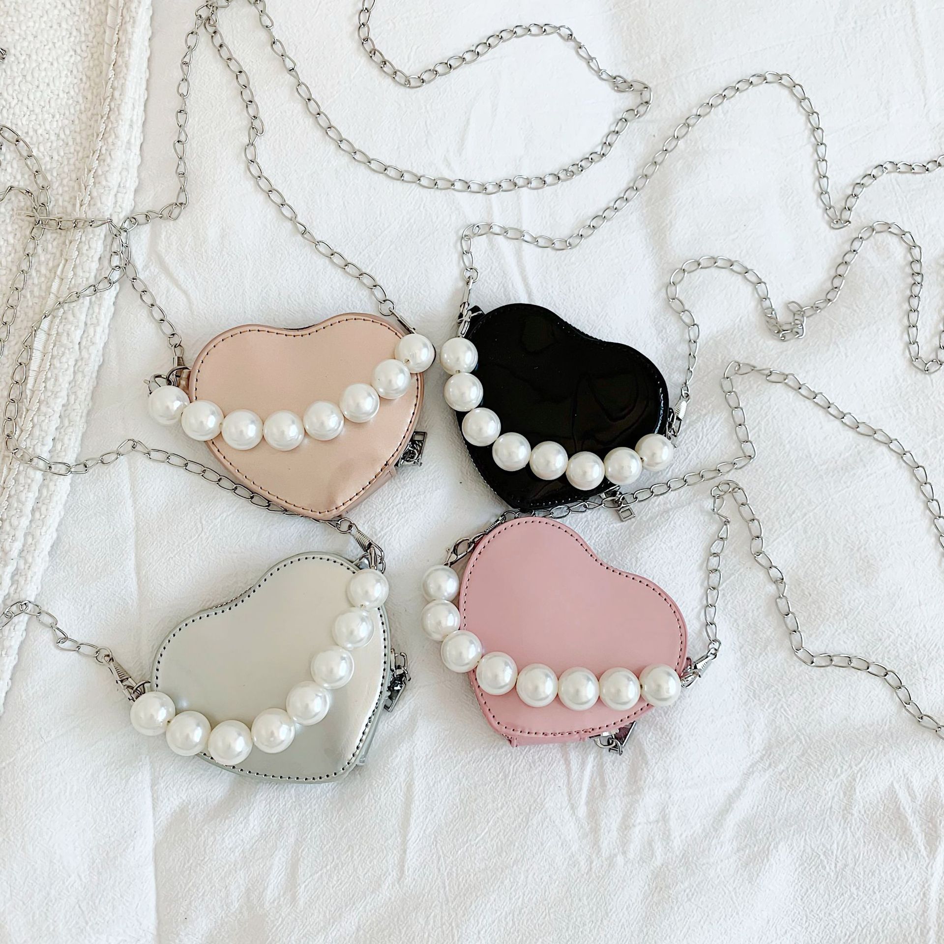 여성용 2025 여름 신상 한국 스타일 심플 하트 모양 크로스백 미니 진주 패션 핸드백