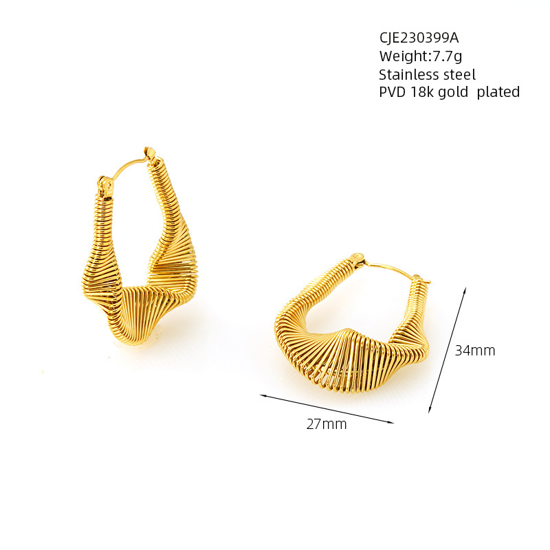 1 Pair Vintage Style U Shape Geometric Solid Color Plating Stainless Steel 18K Gold Plated Hoop Earrings display picture 4