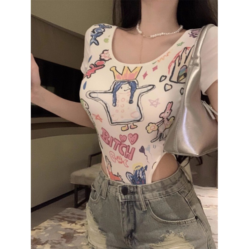 Spice Girls Style Pure Want Slim-fit Short-sleeved T-shirt Women's Summer Tight Waist Slim-fit Body-length Design Niche Chic Top