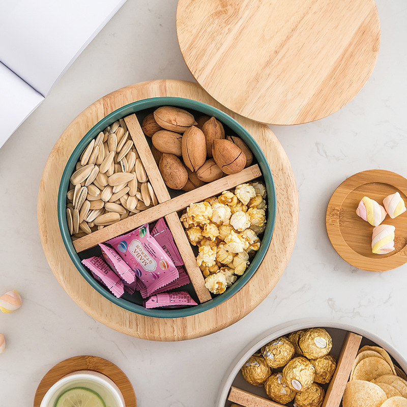 Roble de madera caja caramelo nórdico hogar Sala Mesa café cerámica fruta seca placa con tapa Internet Celebrity snack