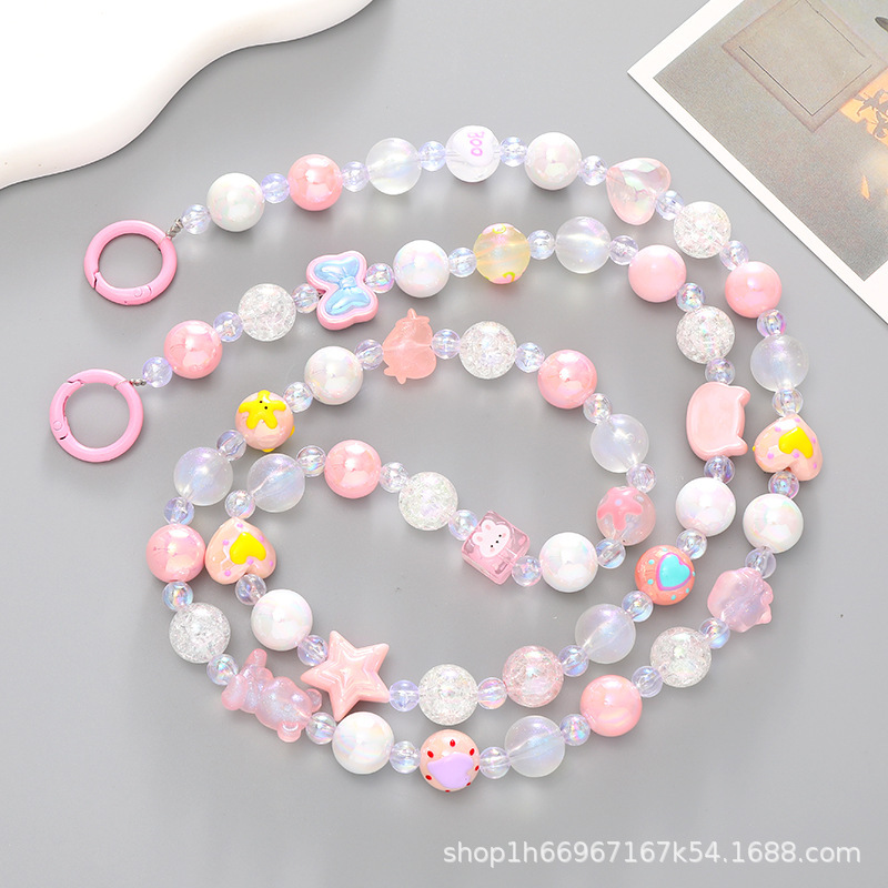 Nuevo acrílico cuentas teléfono móvil cadena perla crossbody Correa cadena teléfono móvil caso colgante regalo para las mujeres