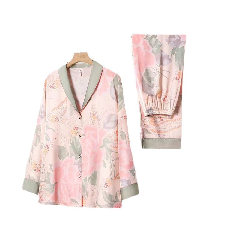 Da Vinci Code Retro Silk Pajama Set - Comfortable Long Sleeve Chinese Style Sleepwear