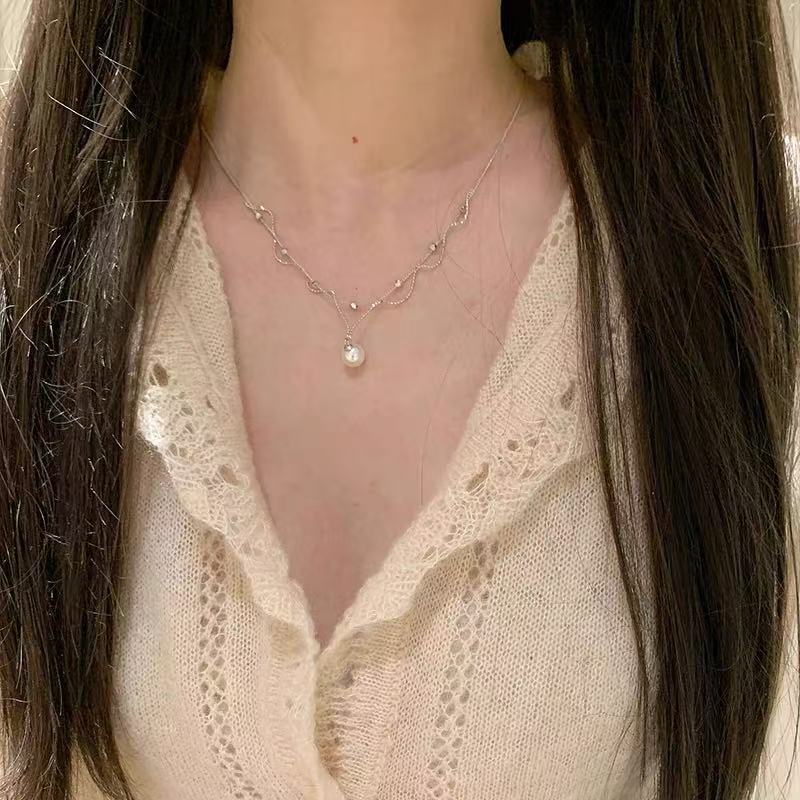 925镀银重工法式蕾丝珍珠项链女轻奢高级感小众颈链配饰锁骨链|undefined