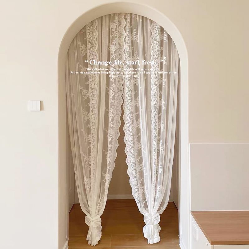 No Punching French Lace Gauze Curtain Window Blocking Bay Window Partition Velcro Curtain Balcony Living Room Rod Delivery