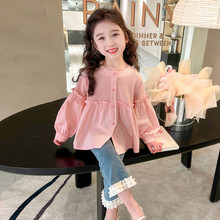 女童衬衫春秋2025新款儿童洋气秋季长袖拼接衬衣宝宝休闲秋装上衣
