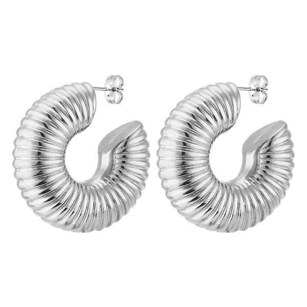 Step hollow C-shaped earrings steel color ms-112