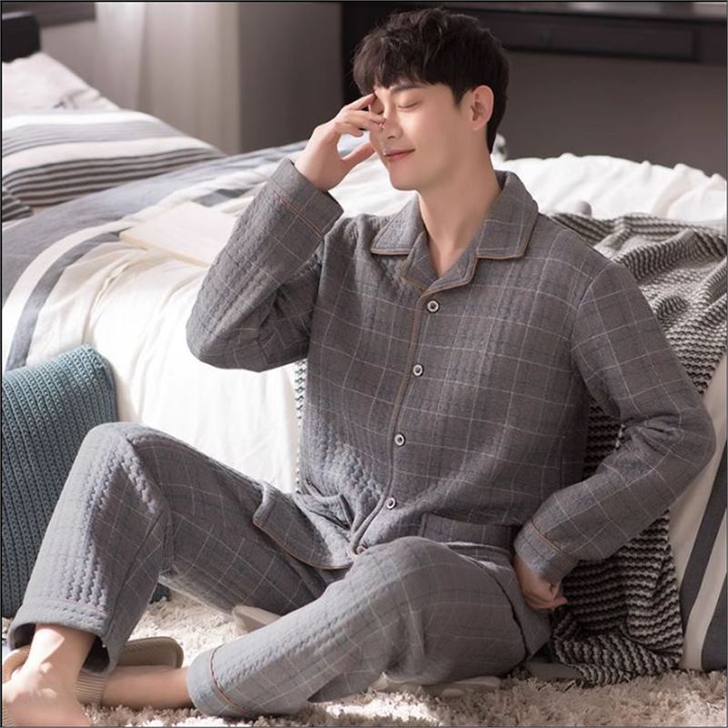 Primavera y otoño se puede usar para hombre pesado pijama intercalado aire caliente algodón otoño y invierno ropa para el hogar de hombre grande