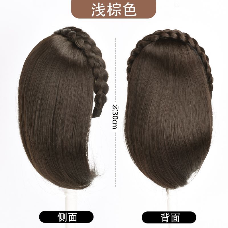 Peluca banda de pelo Peluca de cabeza femenina integrada parche para el cabello artefacto de reemplazo de cabello frente natural que cubre cabello blanco Twist trenza media cabeza cubierta
