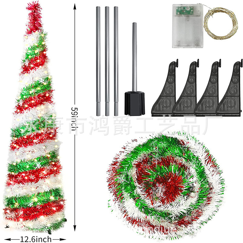 Ventas transfronterizas calientes de 1,5 m PET torre de hojas de palma artificial plegable árbol de Navidad telescópico colorido árbol espiral