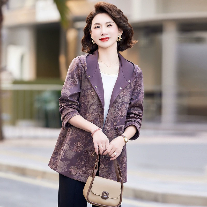 Маленькая мама ветровка женская весенняя одежда 2025 новый большой размер мода среднего и пожилого женского пола весенняя осенняя куртка